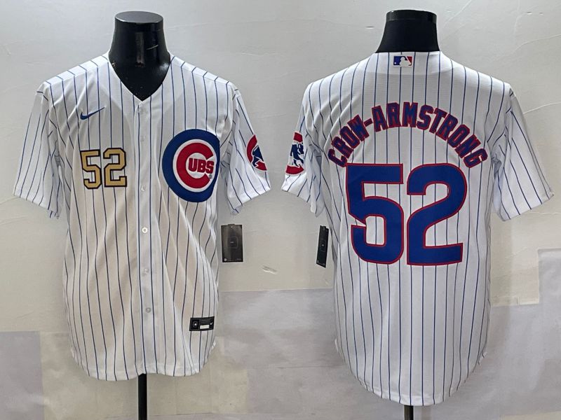 Men Chicago Cubs 52 Crow-Armstrong White Stripe Game 2025 Nike MLB Jersey style 1